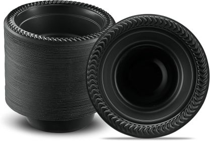 100 PCS Black Plastic Bowls Light Weight 5 oz Small Plastic Soup Bowls Black Salad Dessert Plates Disposable for Party and Wedding