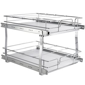 VEVOR 2 Tier 20"Wx21"Dx15"H Pull Out Cabinet Organizer, Heavy Duty Slide Out Pantry Shelves, Steel Roll Out Drawers, Sliding Drawer Storage for H