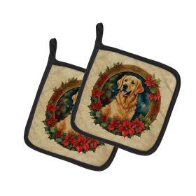 Golden Retriever Christmas Flowers Pair of Pot Holders Kitchen Heat Resistant Pot Holders Sets Oven Hot Pads for Cooking Baking BBQ, 7 1/2 x 7 1/