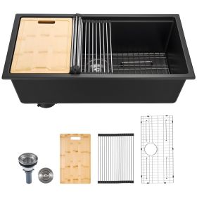 VEVOR 33 inch Kitchen Sink Workstation, Undermount Granite Sink, Drop-In Single Bowl Farmhouse Basin with Multiple Accessories