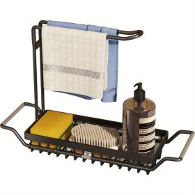 Expandable Kitchen Sink Caddy Organizer, Stainless Steel Over Sink Sponge, Bottle, Dishcloth, BrushTowel Holder, Rustproof Non-Slip - Small (Option: 1)