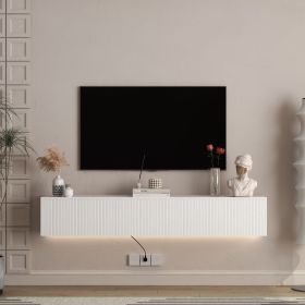 Floating TV Stand Wall Mounted With 16 Color LEDs,69 Modern TV Stand, Floating TV Cabinet Entertainment Center For 55 60 65 Inch TV, (Option: White)